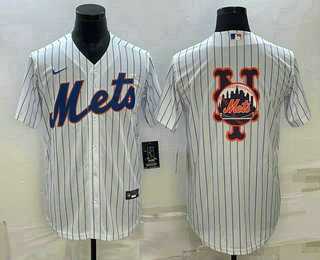 Men%27s New York Mets Big Logo White Cool Base Stitched Baseball Jersey